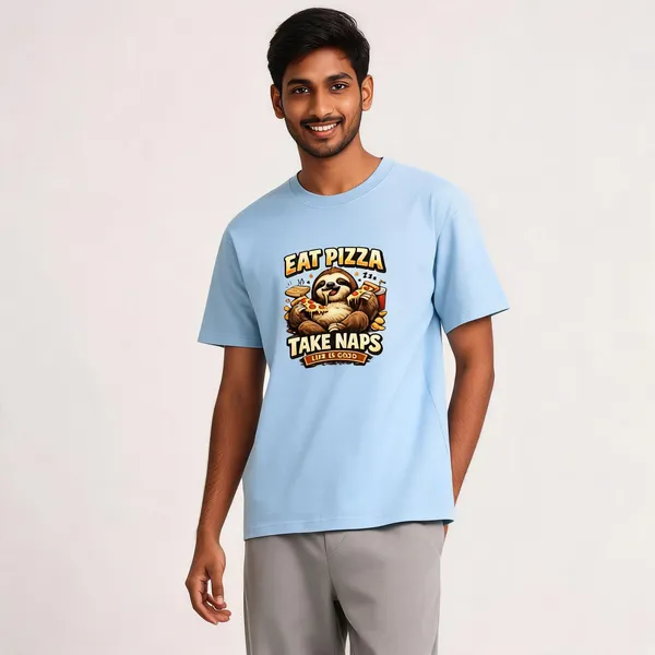 Eat_Pizza__Cotton_Graphic_Print_Round_Neck_T-Shirt