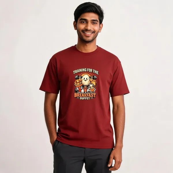 Breakfast_Buffet_Cotton_Graphic_Print_Round_Neck_T-Shirt