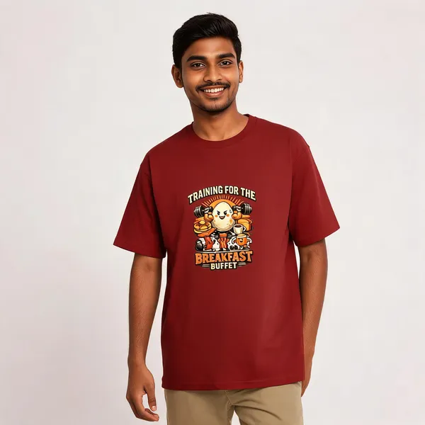 Breakfast_Buffet_Cotton_Graphic_Print_Round_Neck_T-Shirt