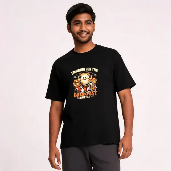 Breakfast_Buffet_Cotton_Graphic_Print_Round_Neck_T-Shirt
