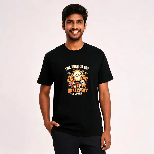 Breakfast_Buffet_Cotton_Graphic_Print_Round_Neck_T-Shirt