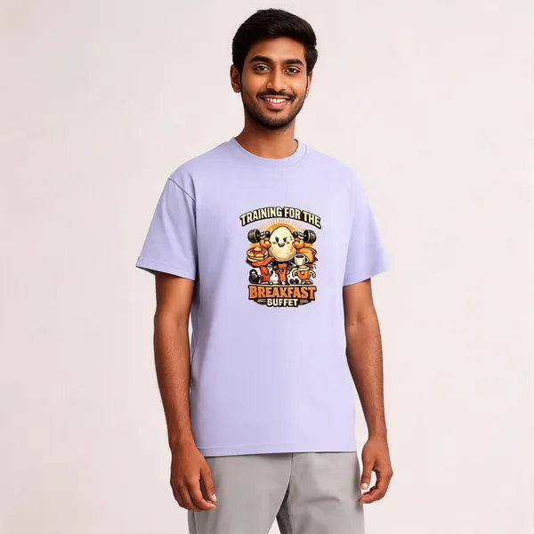 Breakfast_Buffet_Cotton_Graphic_Print_Round_Neck_T-Shirt