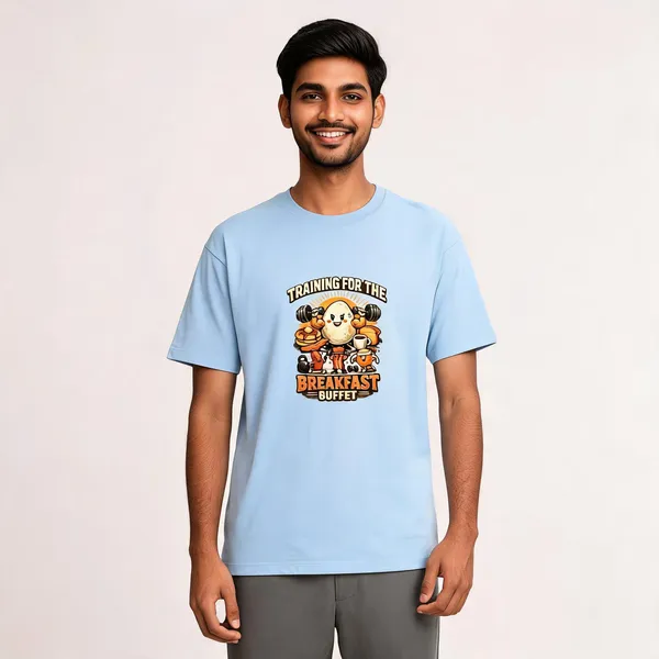 Breakfast_Buffet_Cotton_Graphic_Print_Round_Neck_T-Shirt