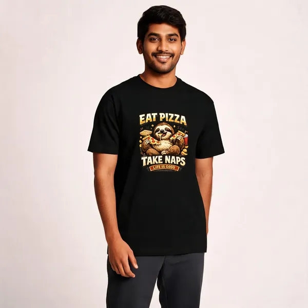 Eat_Pizza__Cotton_Graphic_Print_Round_Neck_T-Shirt