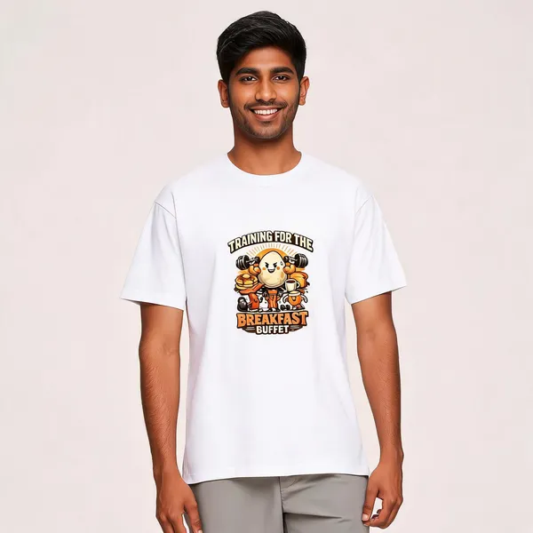Breakfast_Buffet_Cotton_Graphic_Print_Round_Neck_T-Shirt