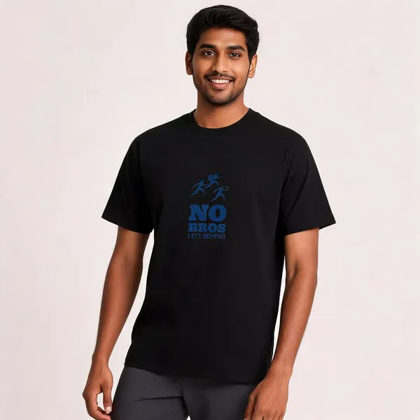 No_Bros_Left_Behind_Cotton_Graphic_Print_Round_Neck_T-Shirt