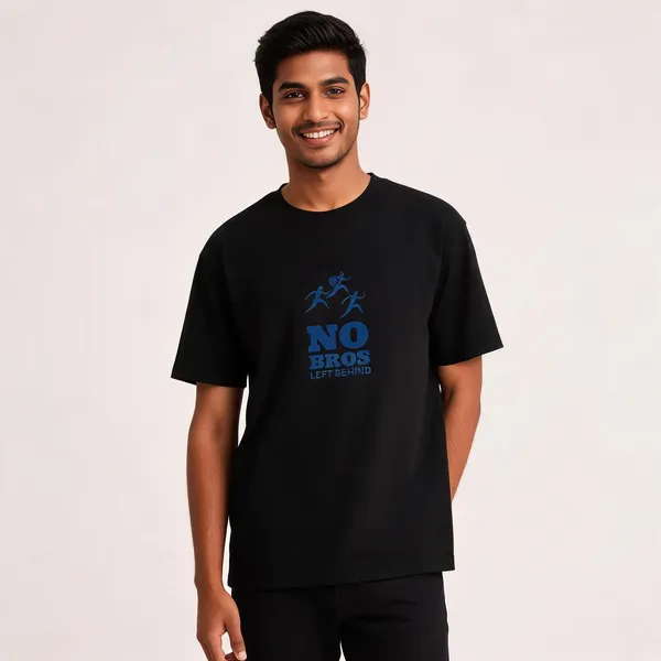 No_Bros_Left_Behind_Cotton_Graphic_Print_Round_Neck_T-Shirt