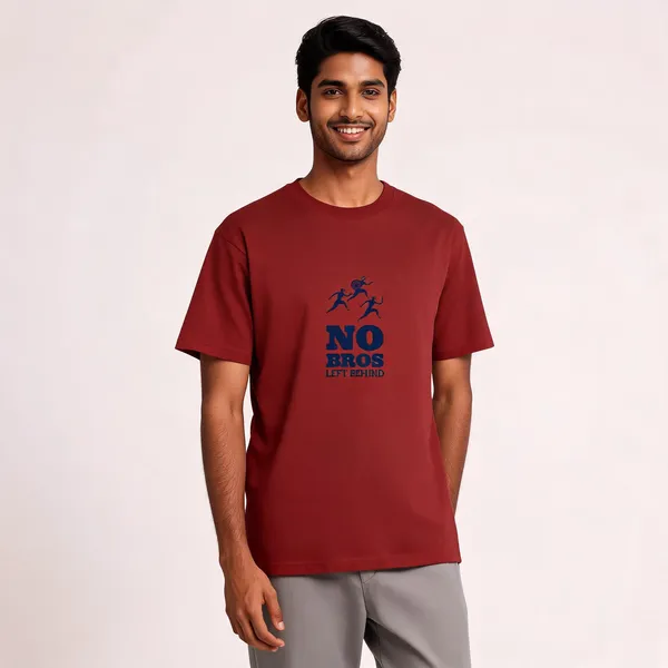 No_Bros_Left_Behind_Cotton_Graphic_Print_Round_Neck_T-Shirt