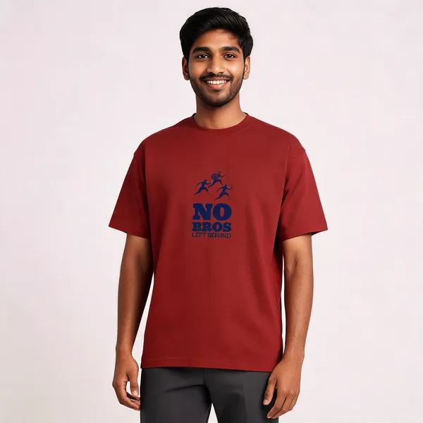 No_Bros_Left_Behind_Cotton_Graphic_Print_Round_Neck_T-Shirt