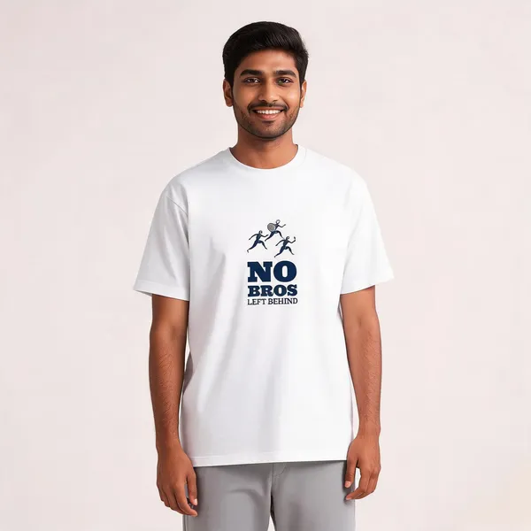 No_Bros_Left_Behind_Cotton_Graphic_Print_Round_Neck_T-Shirt