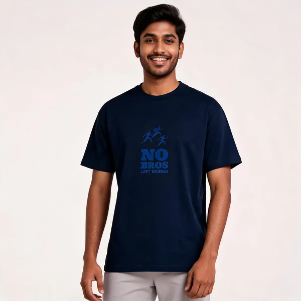 No_Bros_Left_Behind_Cotton_Graphic_Print_Round_Neck_T-Shirt