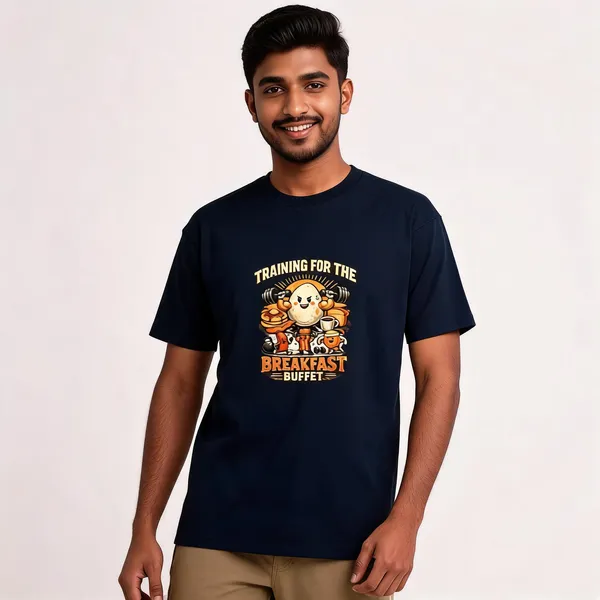 Breakfast_Buffet_Cotton_Graphic_Print_Round_Neck_T-Shirt