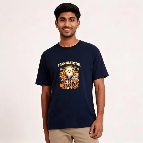 Breakfast_Buffet_Cotton_Graphic_Print_Round_Neck_T-Shirt