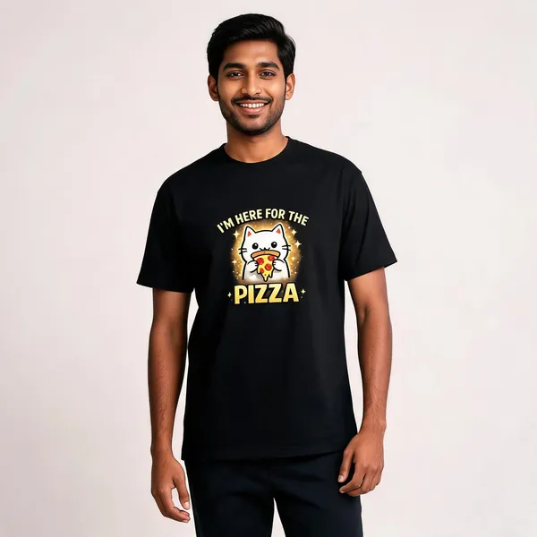 I'm_here_For_The_Pizza_Cotton_Blend_Graphic_T-Shirt
