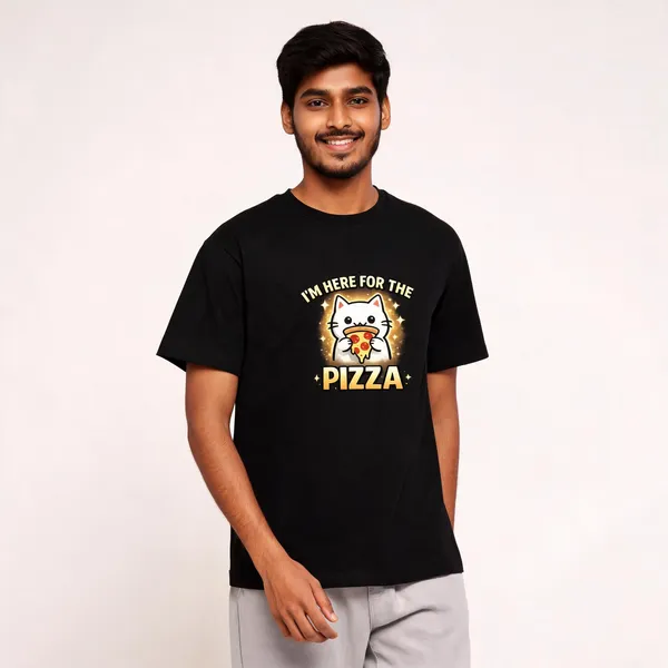 I'm_here_For_The_Pizza_Cotton_Blend_Graphic_T-Shirt