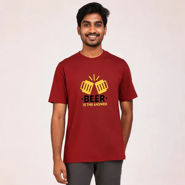 Beer_Is_The_Answer_Cotton_Graphic_Print_Round_Neck_T-Shirt