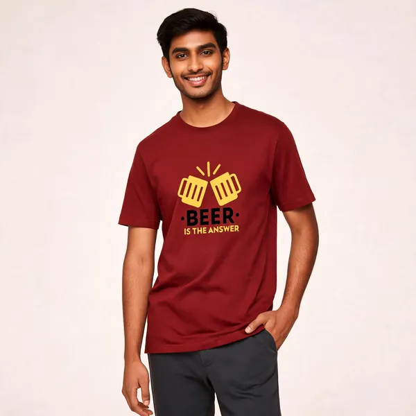 Beer_Is_The_Answer_Cotton_Graphic_Print_Round_Neck_T-Shirt