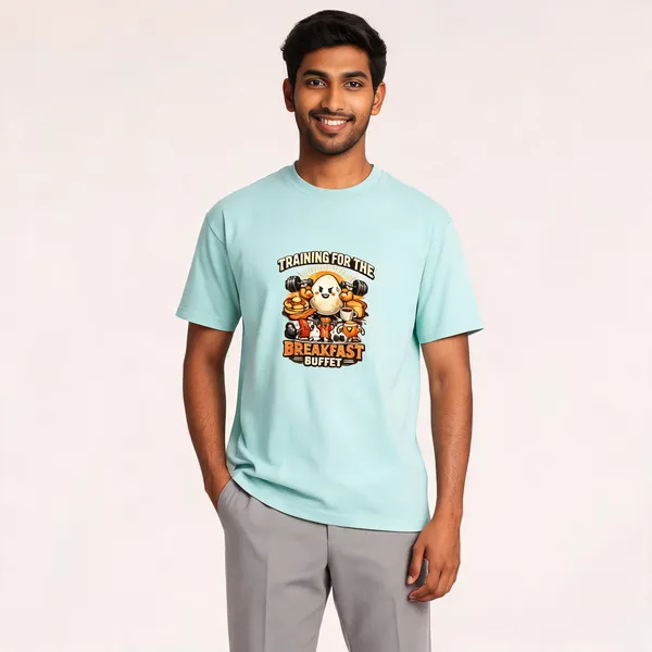Breakfast_Buffet_Cotton_Graphic_Print_Round_Neck_T-Shirt