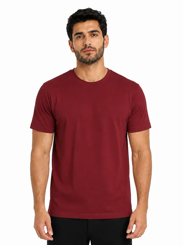 Unisex_Plain_Cotton_Blend_Round_Neck_T-Shirt