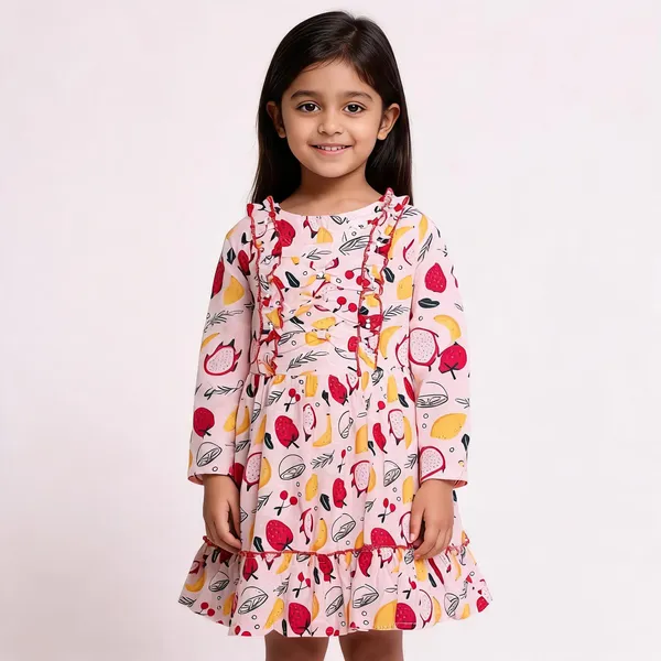 Pink_Cotton_Fruit_Print_Ruffled_Dress_For_Baby_Girls