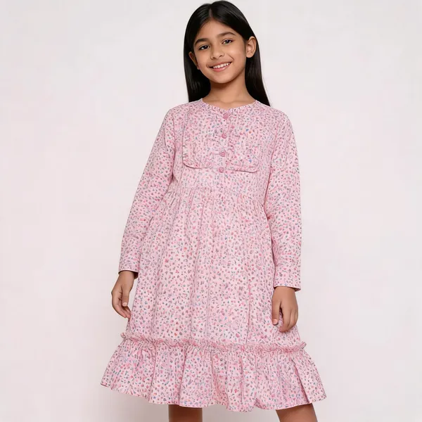 Pink_Floral_Print_Full_Sleeve_Frock_For_Girls
