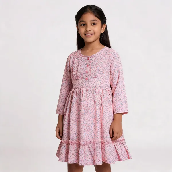 Pink_Floral_Print_Full_Sleeve_Frock_For_Girls