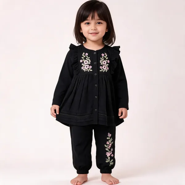 Black_Embroidered_Frock_And_Pyjama_Co_Ord_Set_For_Girls