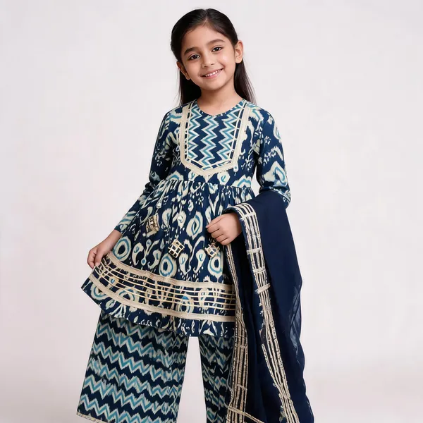 Navy_Blue_Ikat_Print_Sharara_Set_For_Girls