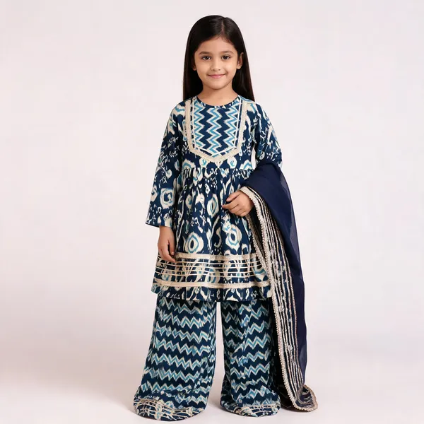 Navy_Blue_Ikat_Print_Sharara_Set_For_Girls