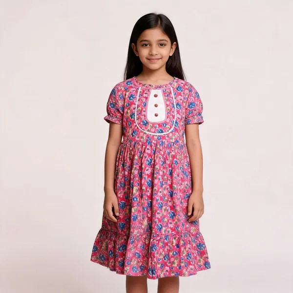 Pink_Floral_Print_Frilled_Cotton_Dress_For_Girls