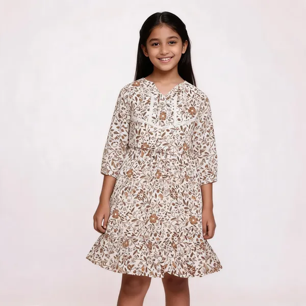 White_Floral_Print_Fit_And_Flare_Dress_For_Girls