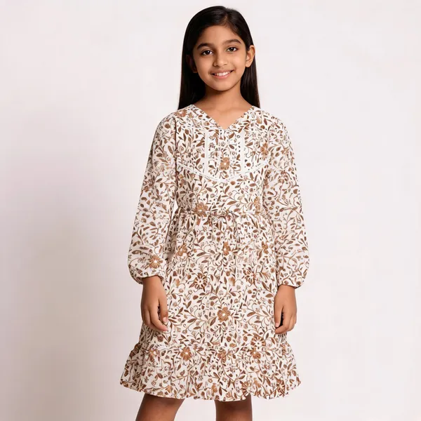 White_Floral_Print_Fit_And_Flare_Dress_For_Girls