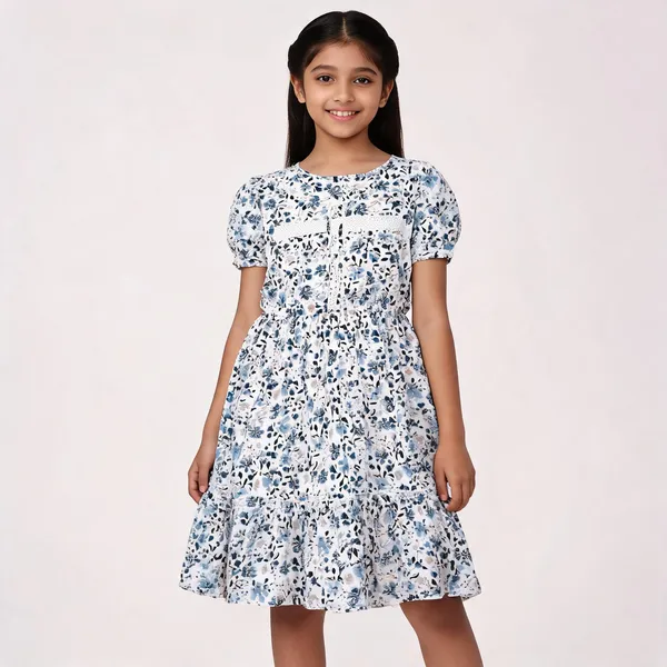 White_Floral_Print_Fit_And_Flare_Dress_For_Girls