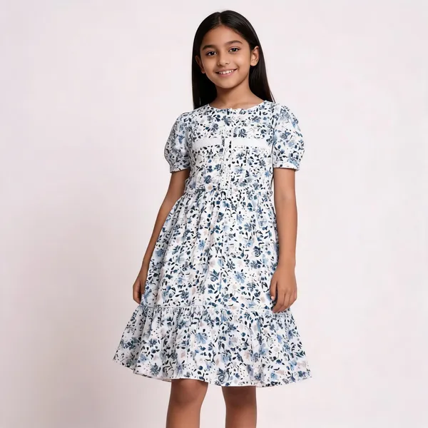 White_Floral_Print_Fit_And_Flare_Dress_For_Girls