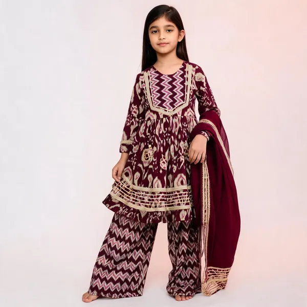 Maroon_Printed_Ikat_Sharara_Set_For_Girls