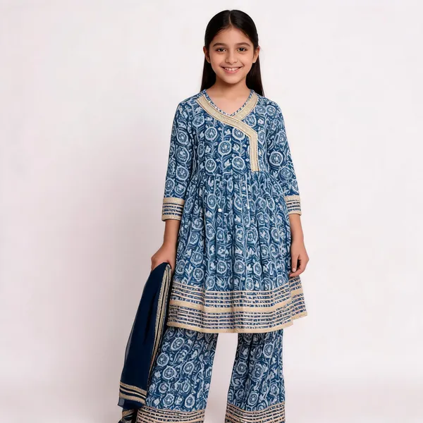 Blue_Printed_Angrakha_Style_Sharara_Set_For_Girls