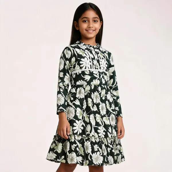 Green_Floral_Print_Full_Sleeve_Frock_For_Girls