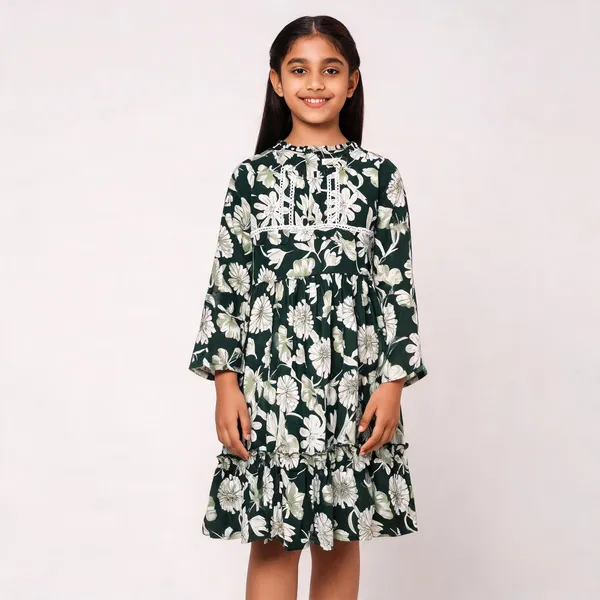 Green_Floral_Print_Full_Sleeve_Frock_For_Girls
