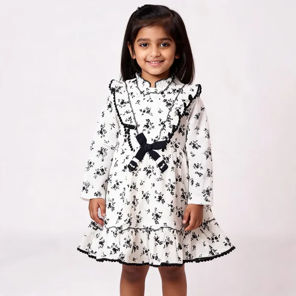 White_Floral_Print_Frilled_Baby_Girl_Dress