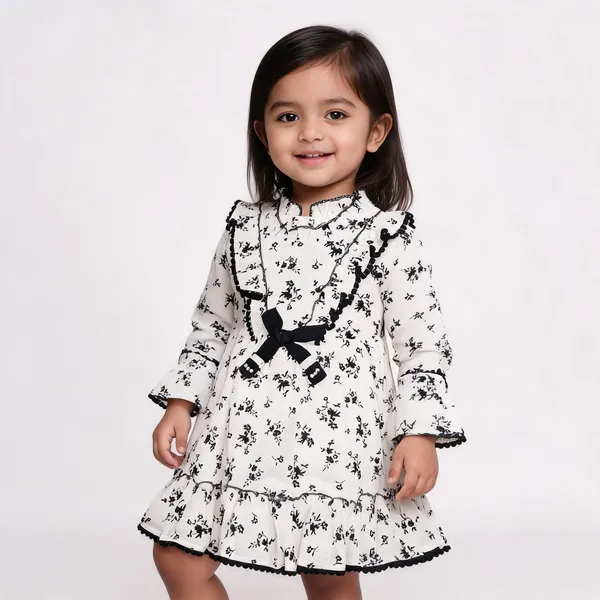 White_Floral_Print_Frilled_Baby_Girl_Dress