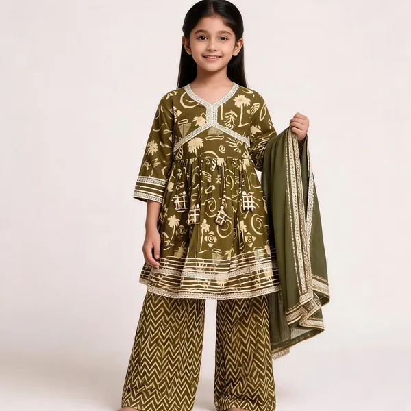 Olive_Printed_Sharara_Set_For_Girls