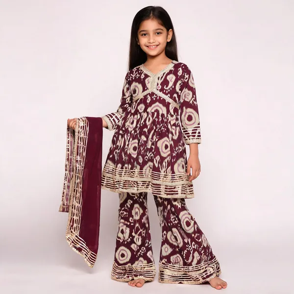 Maroon_Ikat_Print_Sharara_Set_For_Girls