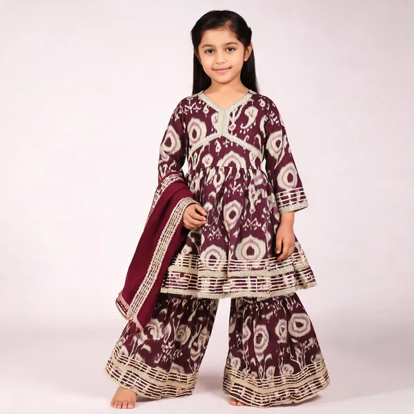Maroon_Ikat_Print_Sharara_Set_For_Girls