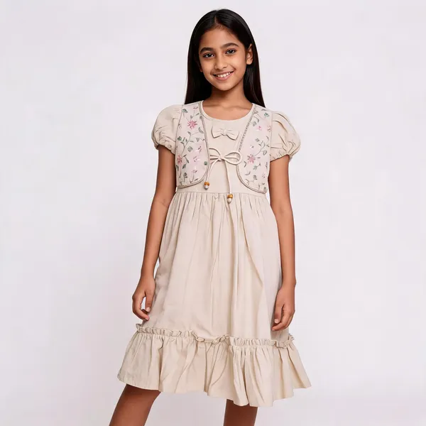 Cream_Floral_Embroidered_Flared_Frock_For_Girls