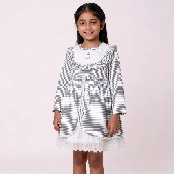 White_Striped_Cotton_Lace_Trim_Dress_For_Baby_Girls