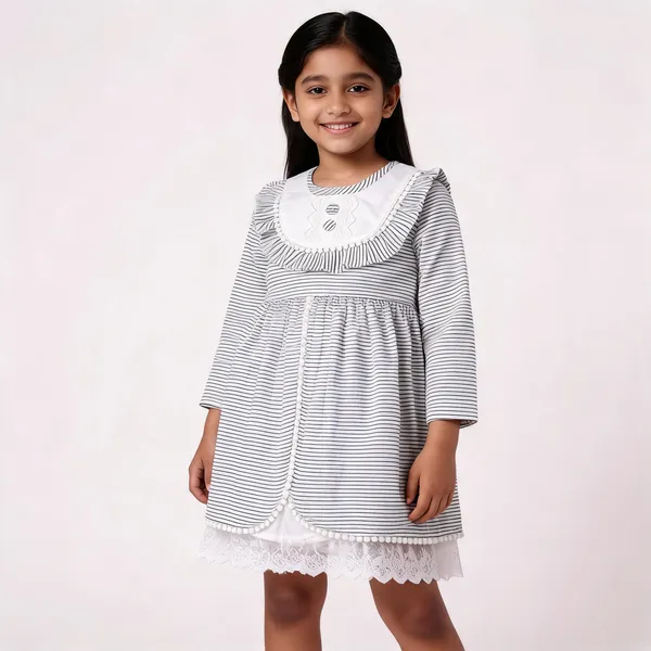 White_Striped_Cotton_Lace_Trim_Dress_For_Baby_Girls