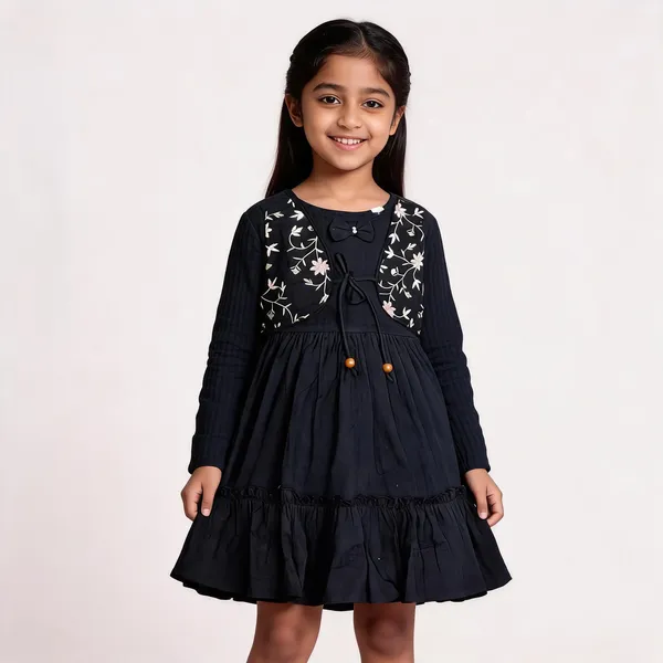 Black_Cotton_Floral_Embroidered_Fit_And_Flare_Dress_For_Girls