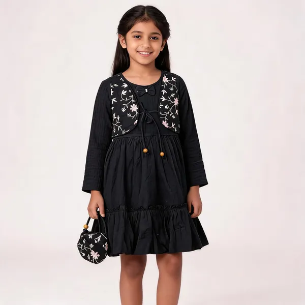 Black_Cotton_Floral_Embroidered_Fit_And_Flare_Dress_For_Girls