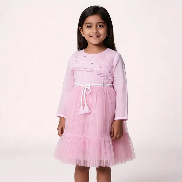 Pink_White_Full_Sleeve_Tulle_Frock_For_Baby_Girls