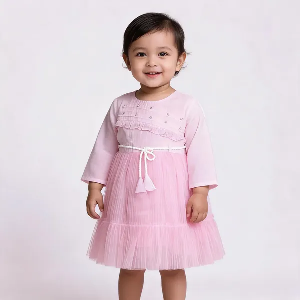 Pink_White_Full_Sleeve_Tulle_Frock_For_Baby_Girls